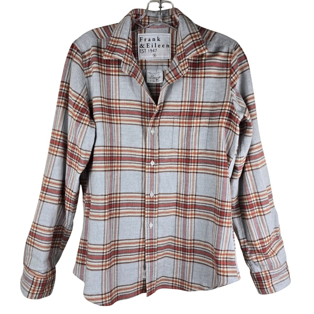 Frank & Eileen Barry Plaid Flannel Button Down Shirt Gray Orange Size Small